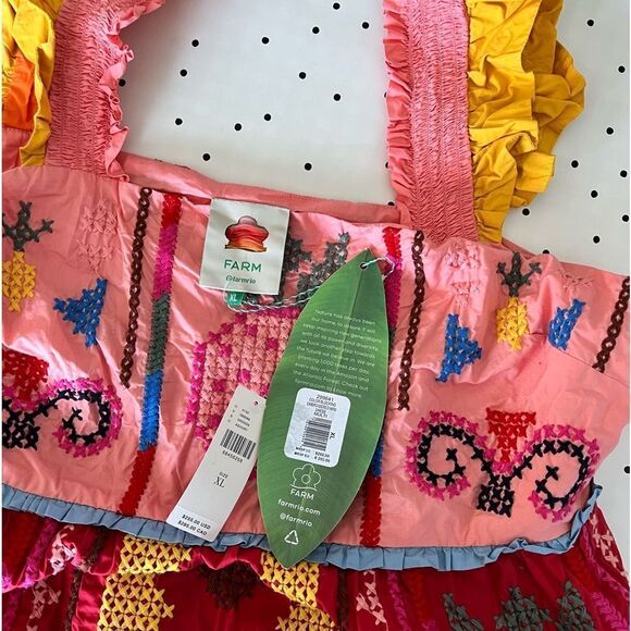 🌸 FARM RIO 🌸by Anthropologie Color blocking Embroidered Mini Dress size XL new - Picture 13 of 13